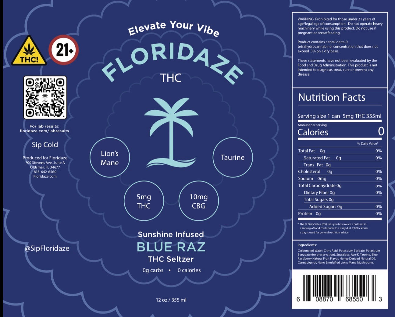 Floridaze Blue Raz 4-Pack – Sunshine Infused Seltzer (12oz)