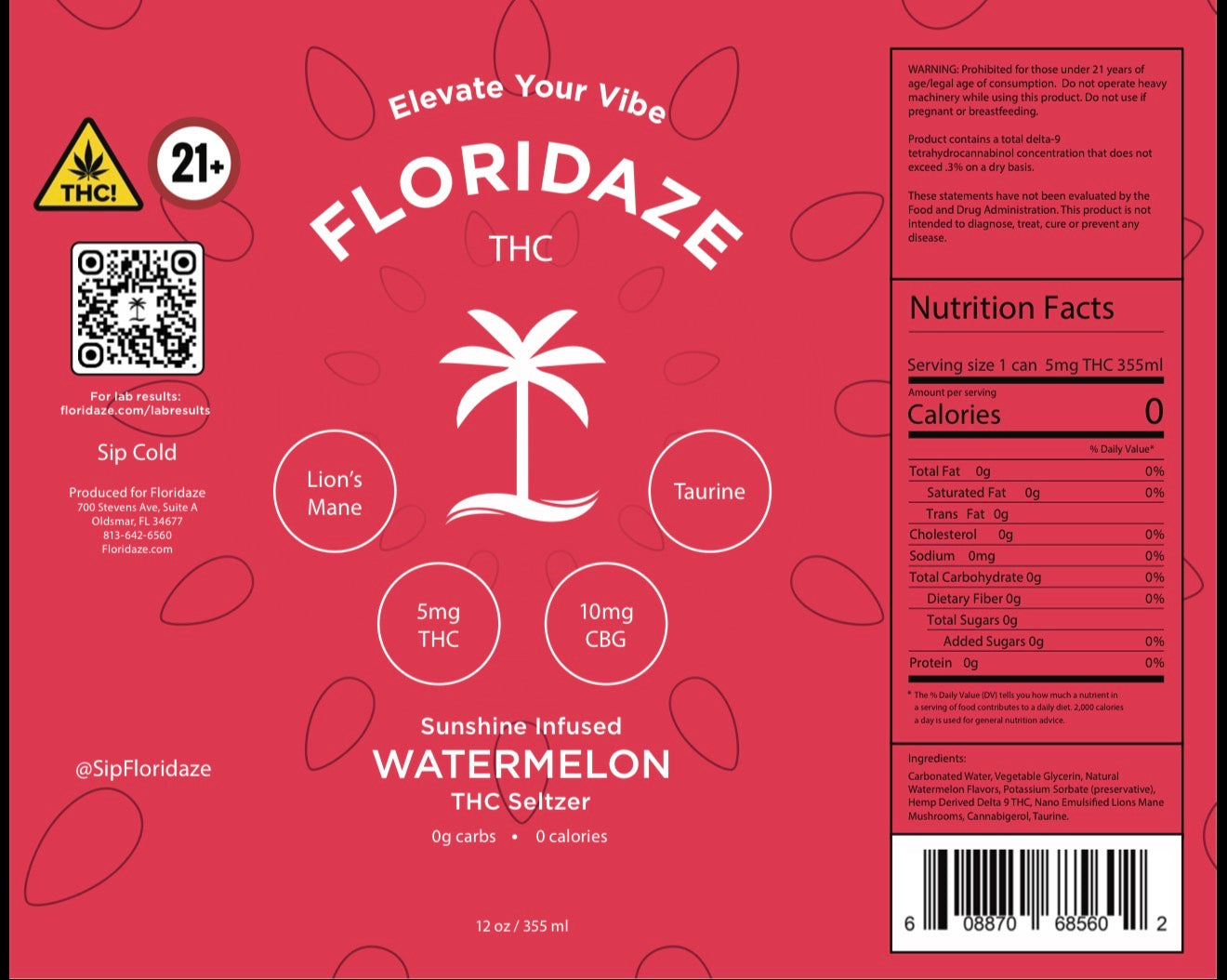Floridaze Watermelon 4-Pack – Sunshine Infused Seltzer (12oz)