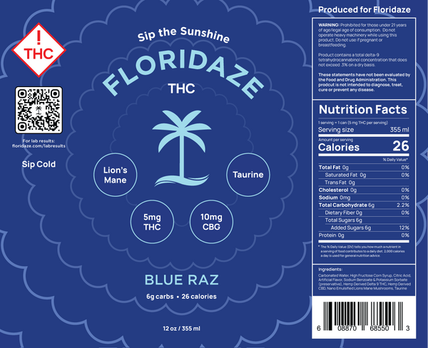 Blue Raz nutrition label